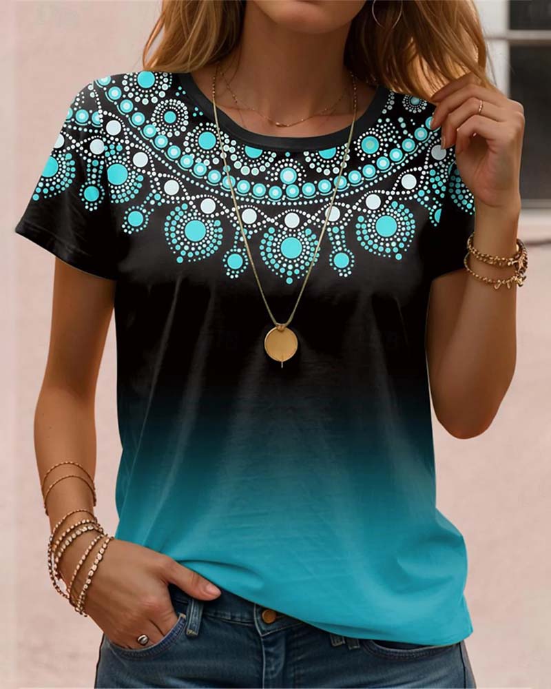 Gradient printed casual blouse