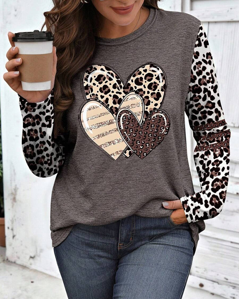Round Neck Leopard Print Long-Sleeved Top