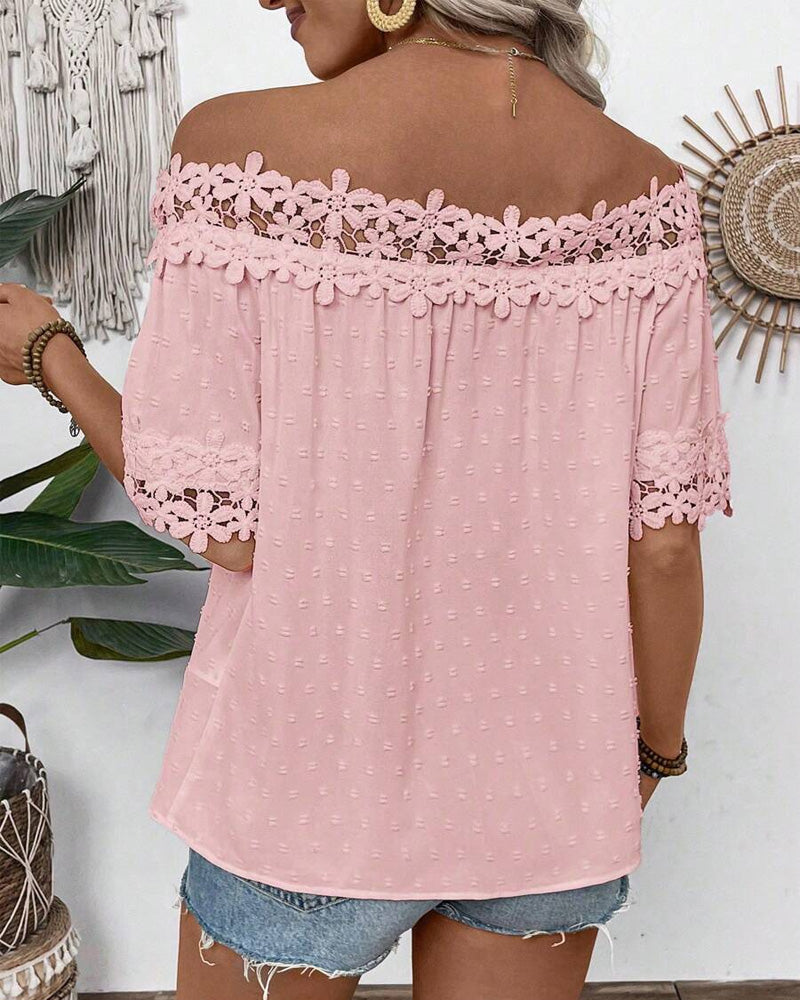 One-Shoulder Lace 3d Flower Blouse