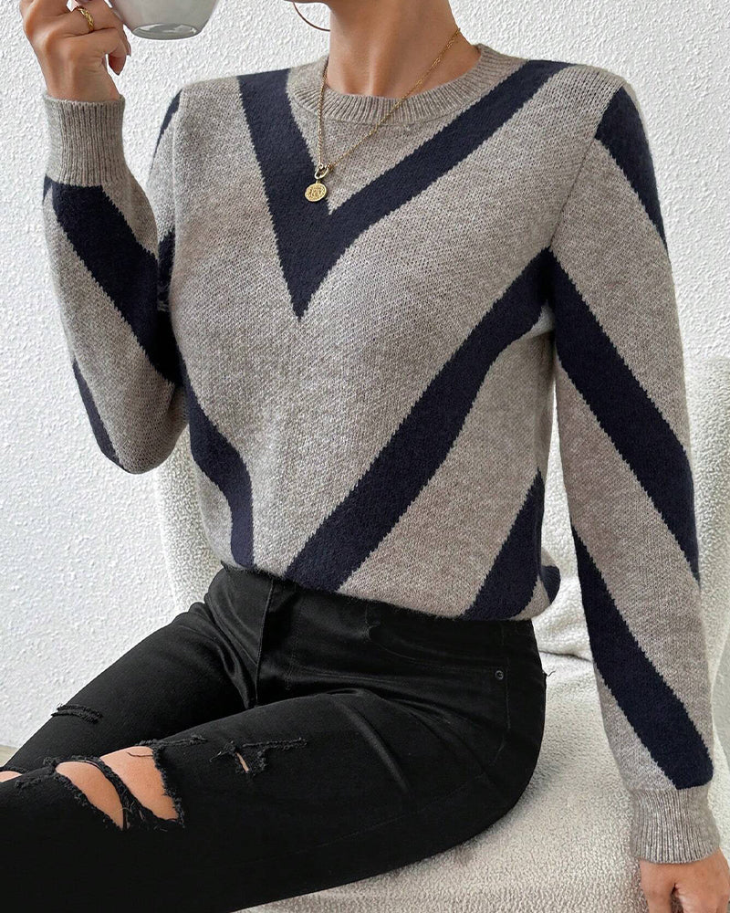 Geometric-Print Crew Neck Sweater
