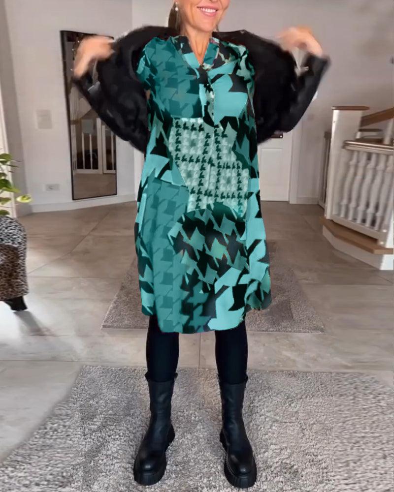 Printed v-neck long sleeve dress