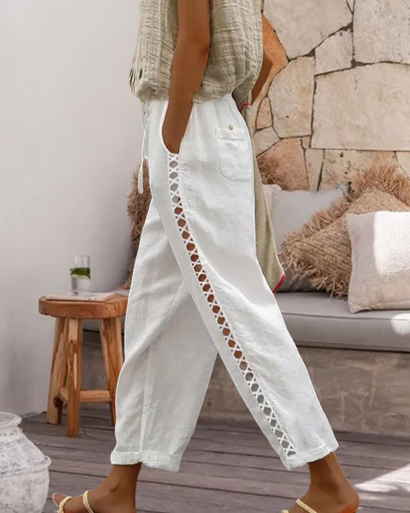 Cotton Linen Hollow Out Pant