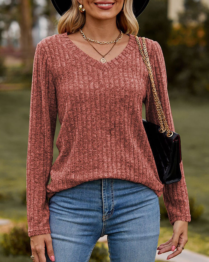 Solid Color V-neck Top