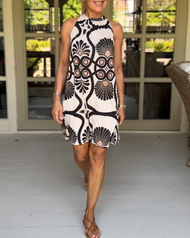 Halter neck vintage print dress