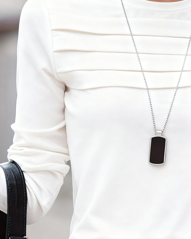 Slim Fit Pleated Long Sleeve Top