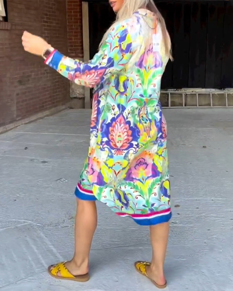 Printed Loose V-Neck Dress