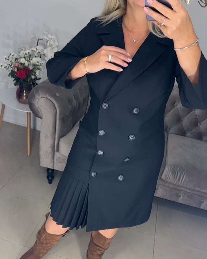 Elegant Solid Color Double-Breasted Dress