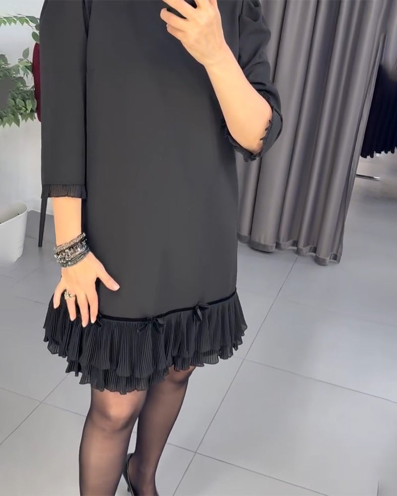 Puff Sleeve Ruffled Patchwork Dress