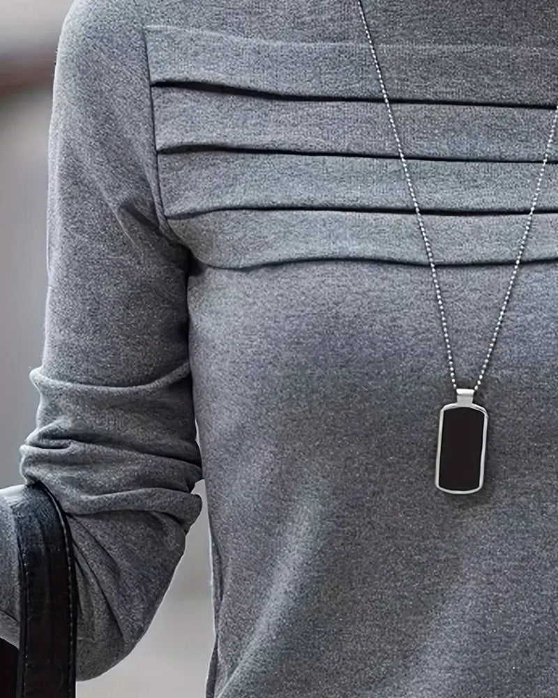 Slim Fit Pleated Long Sleeve Top