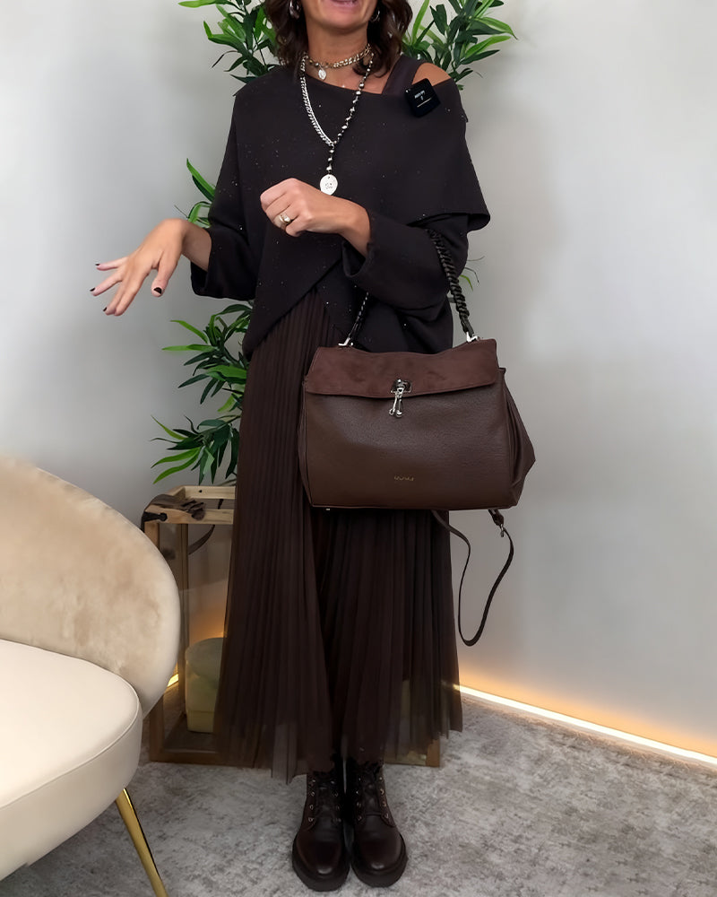 Elegant Asymmetric Sweater & Lace Skirt Set