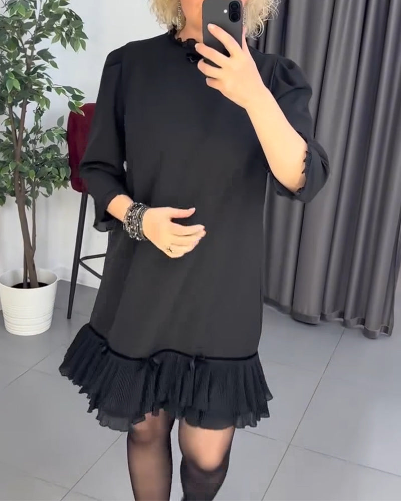 Puff Sleeve Ruffled Patchwork Dress