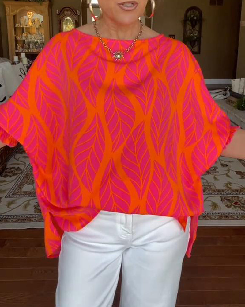 Round Neck Loose Print Blouse