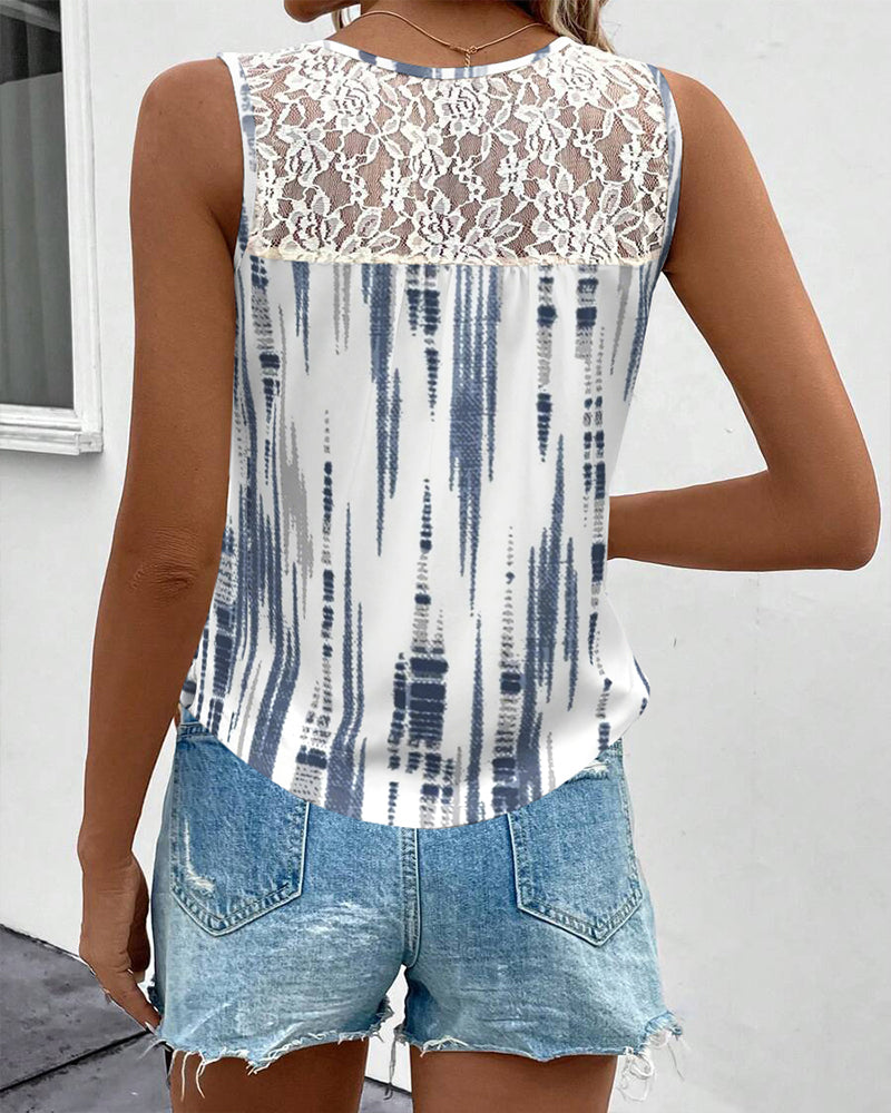 V-Neck Sleeveless Printed Irregular Tank Top