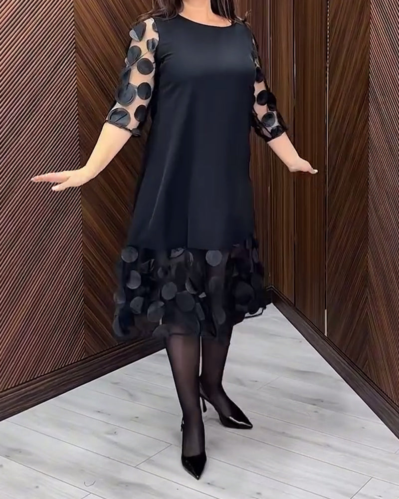 Mesh Stitching Fashionable Round Neck Dress