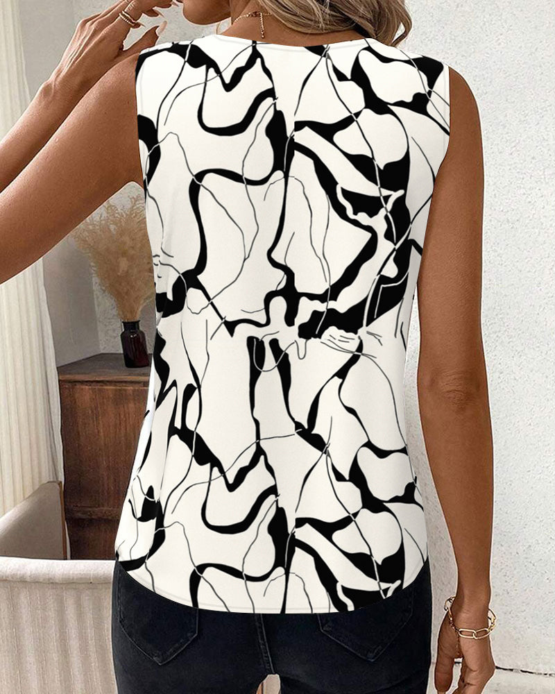 V-Neck Sleeveless Printed Tank Top