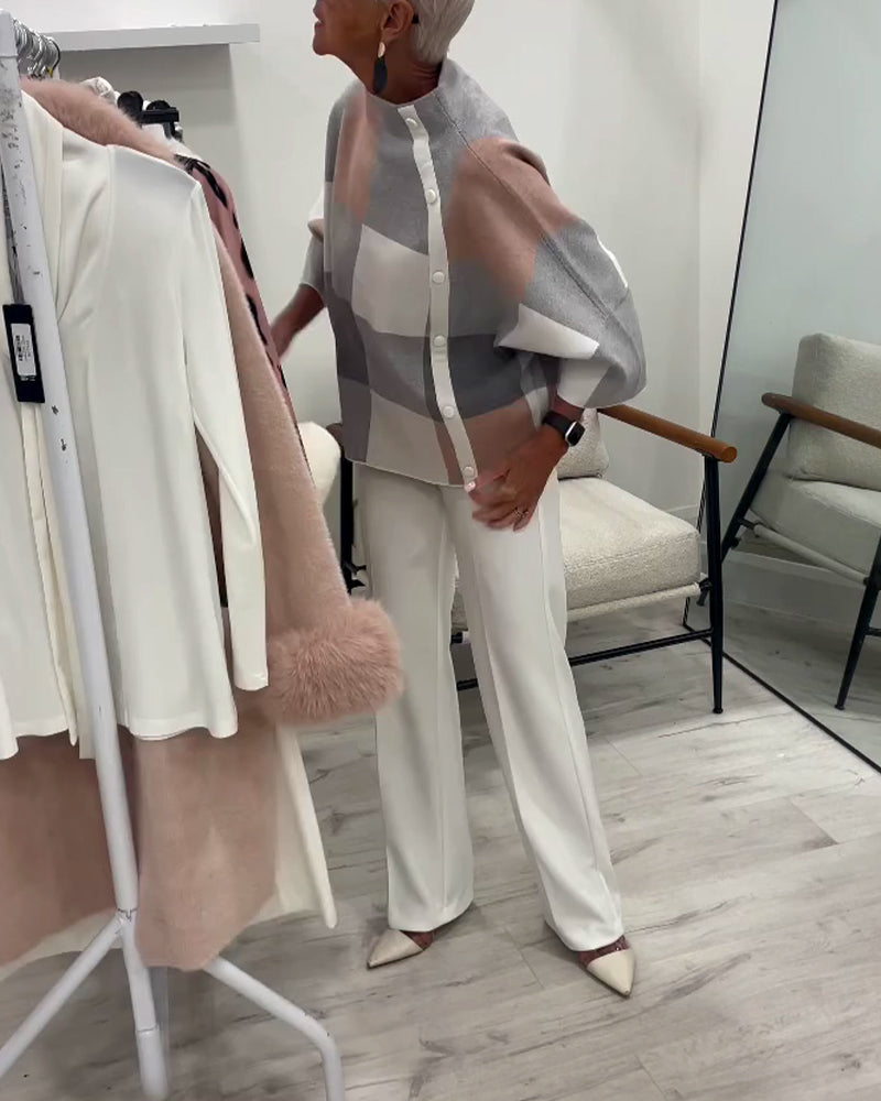 Plaid Long-Sleeved Turtleneck Jumper