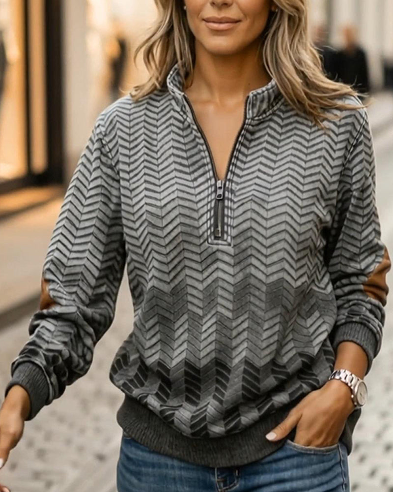 Geometric Half-Zip Collar Sweatshirt