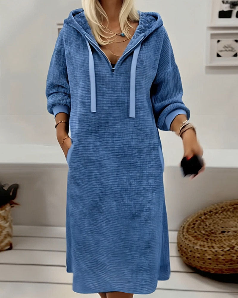 Stand-Collar Long Sleeve Velvet Dress