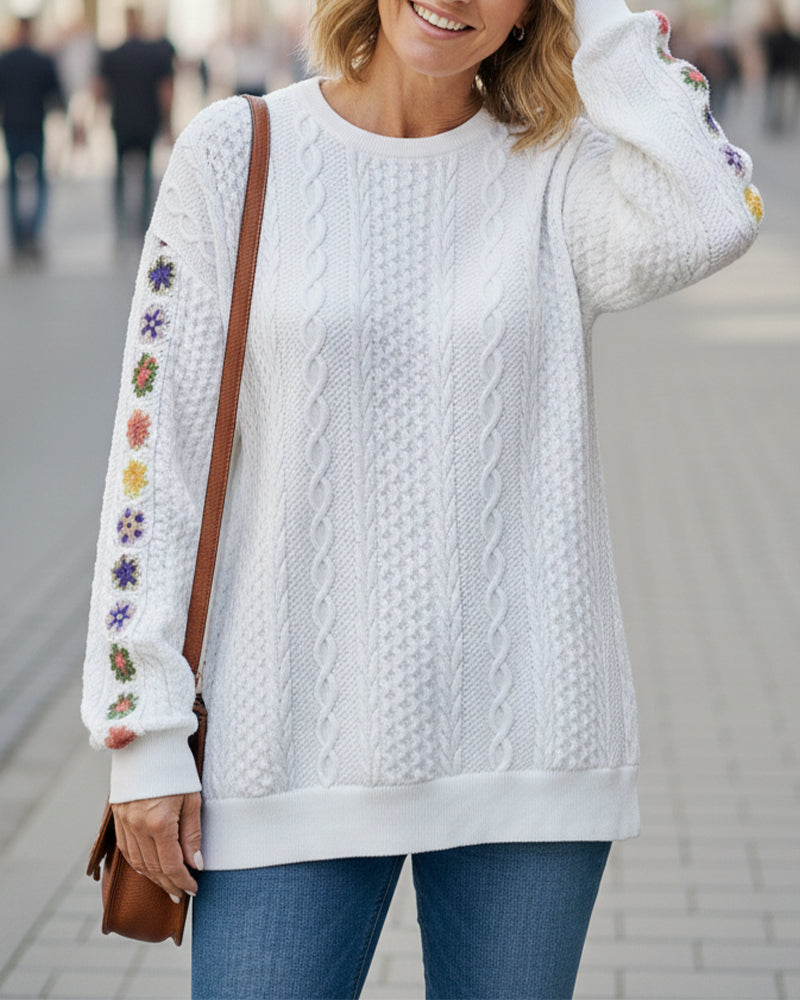 Round Neck Crocheted Patchwork Sweatshirt