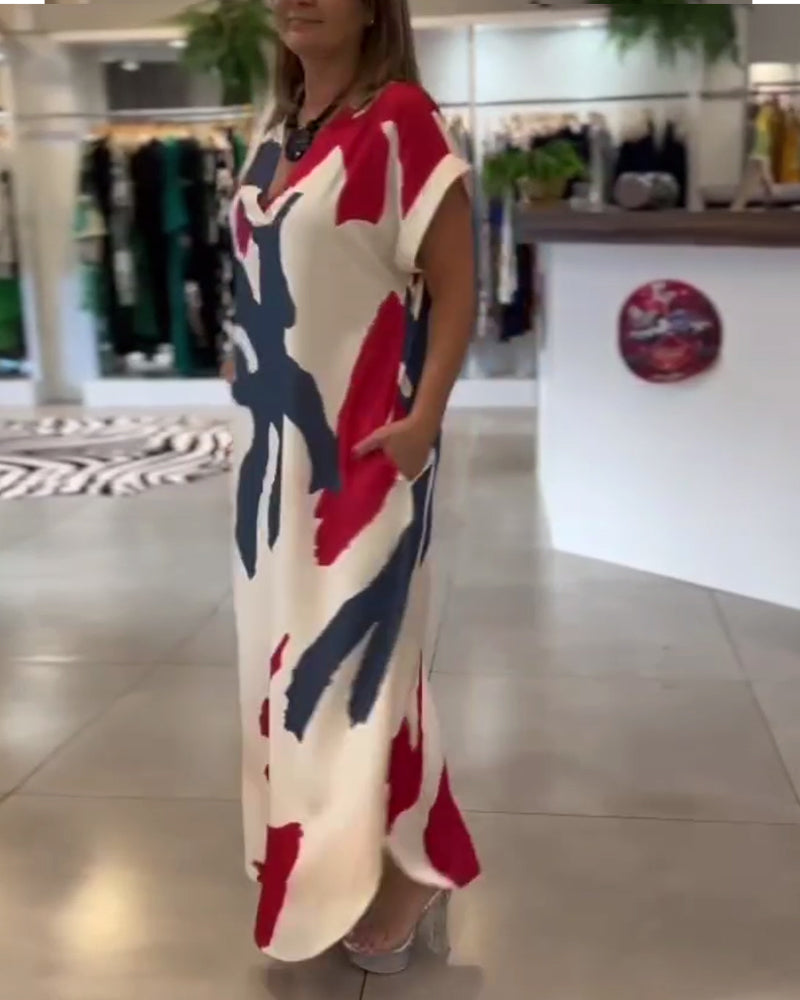 Short-Sleeved Printed Dress