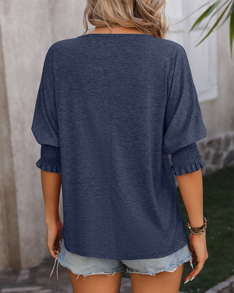 Loose V-neck casual blouse