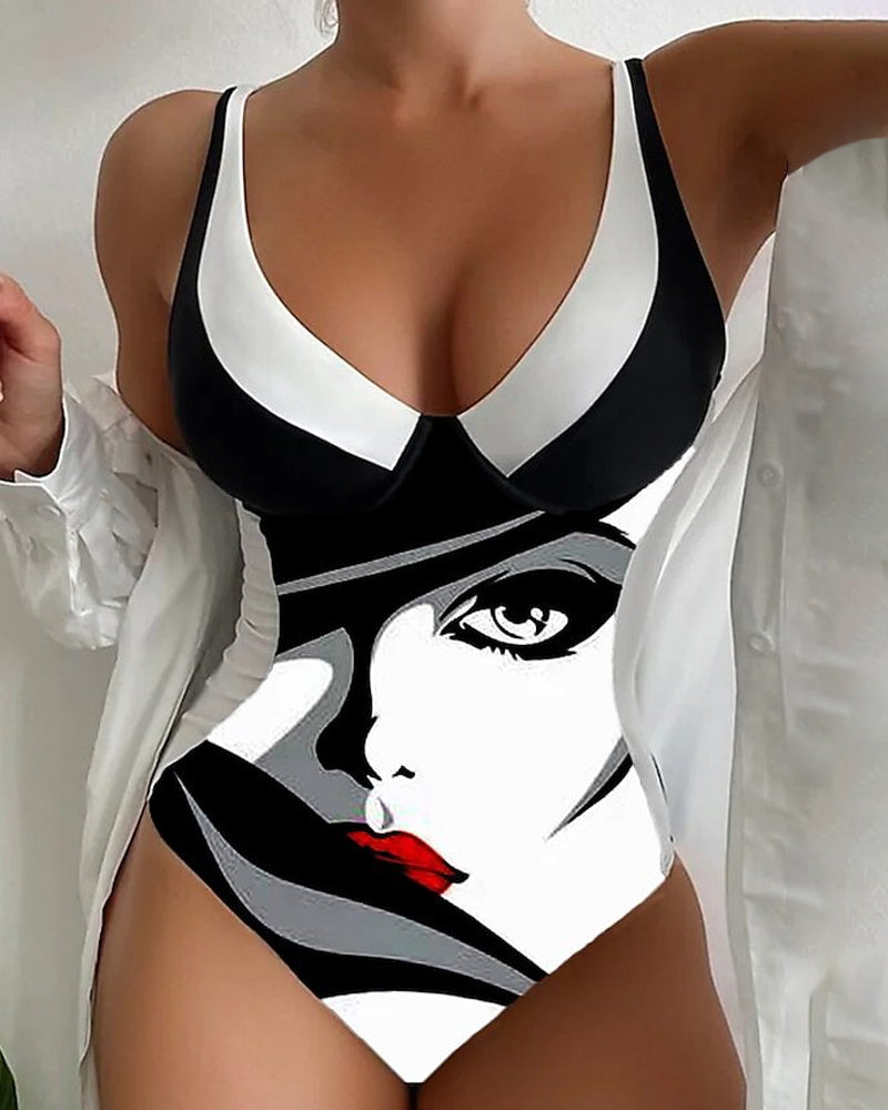 Print one piece swimsuit