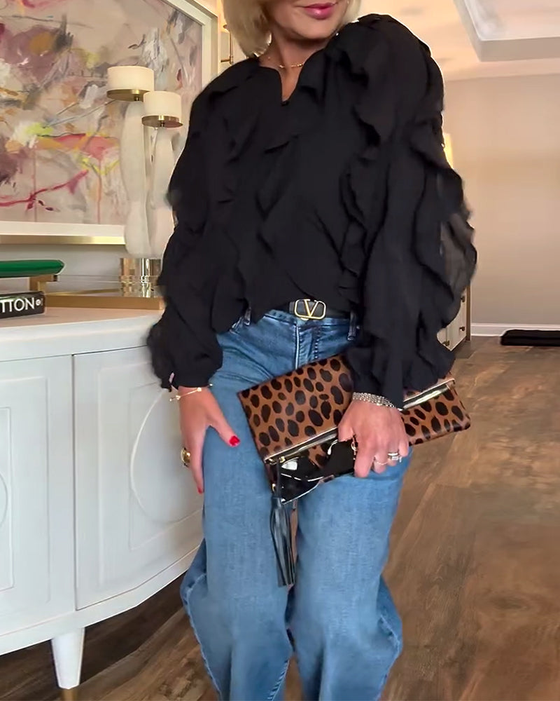 Ruffled Flowy Solid Color Shirt