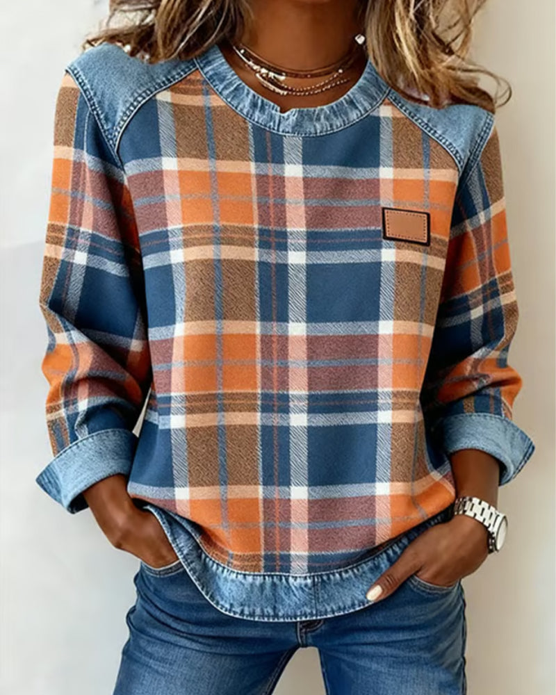 Plaid Patchwork Fashion Sweatshirt