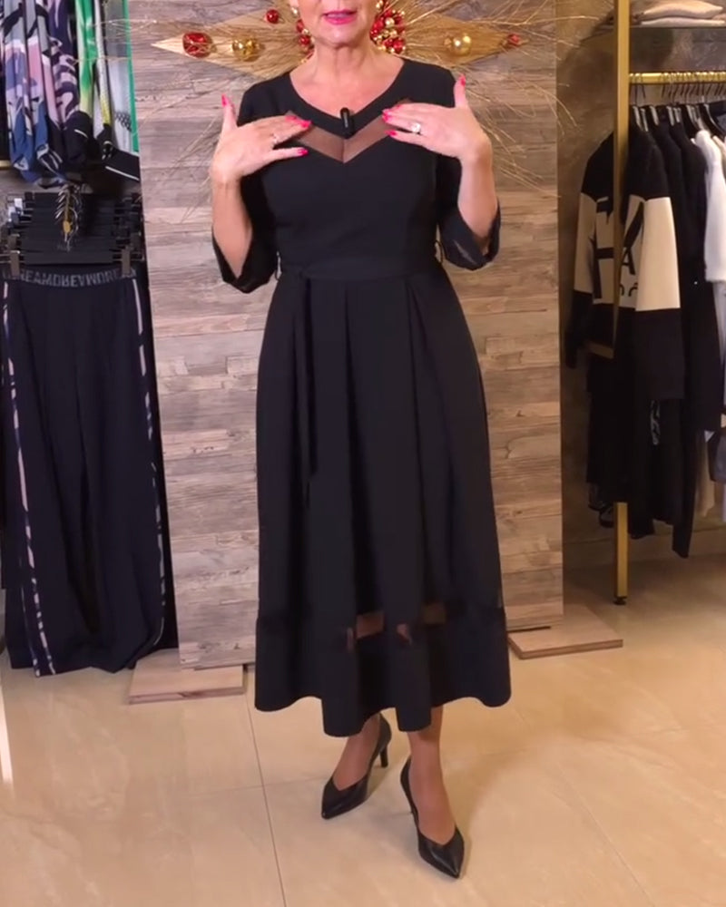 Fashion V-Neck Mesh Stitching Dress