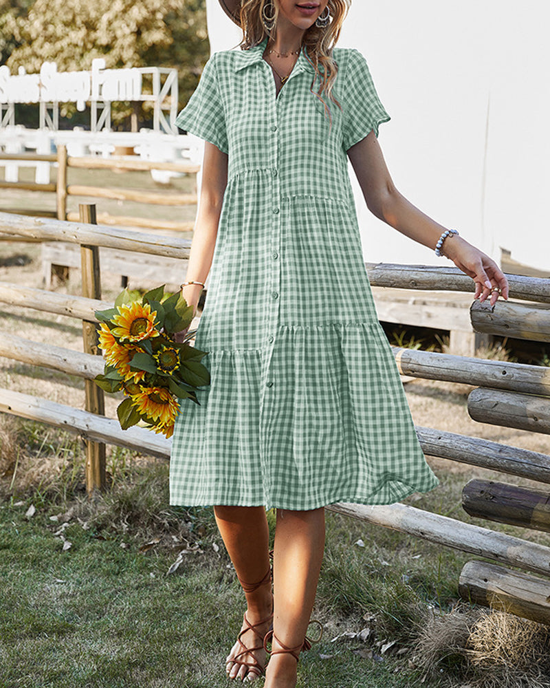 Plaid print casual shirt dress