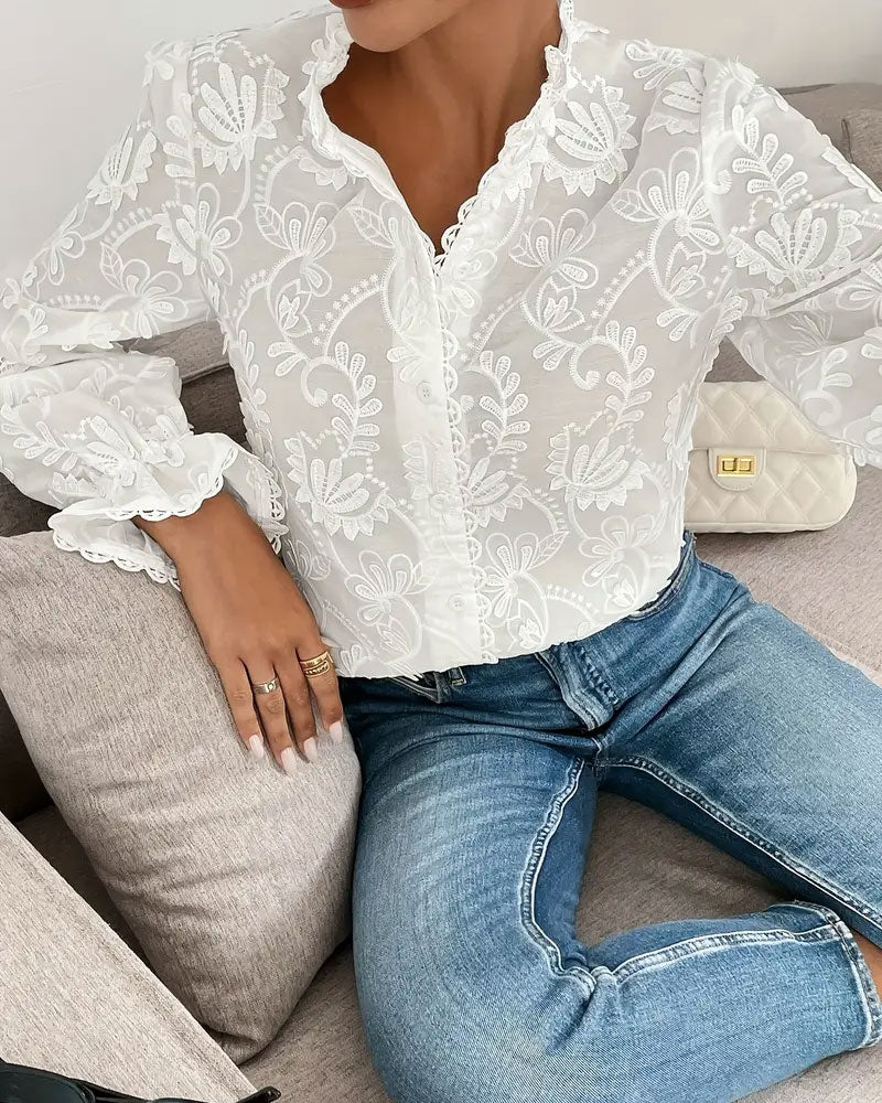 Embroidered Lace Long-Sleeved Blouse