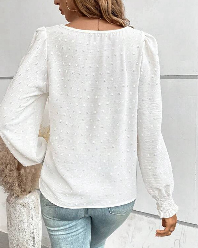 Simple Round Neck Solid Color Blouse
