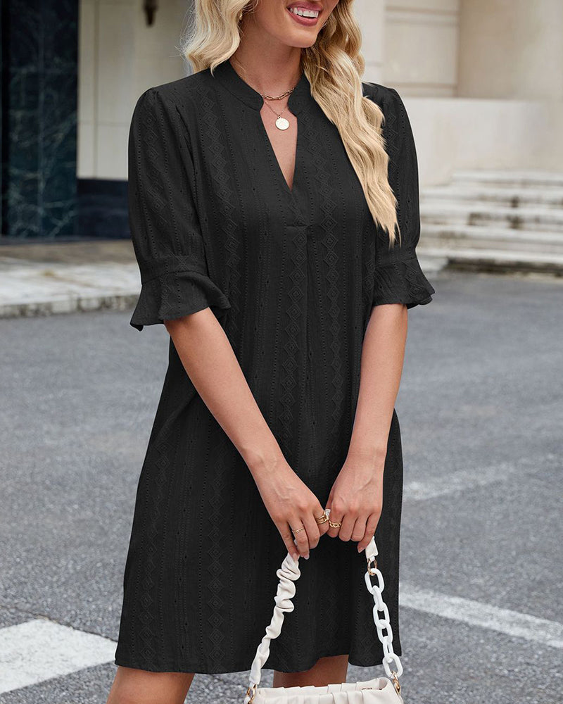 Solid Color V-Neck Dress