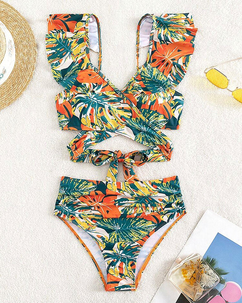 Ruffled backless bikini swimsuit
