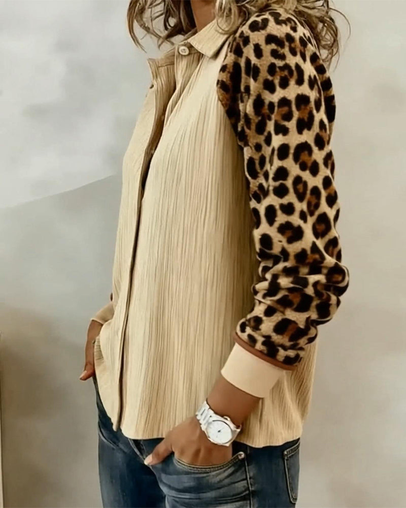 Leopard Print Long Sleeve Lapel Shirt