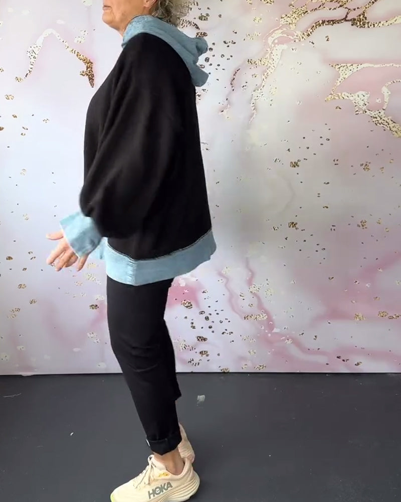 Casual contrast color lantern sleeve hoodie