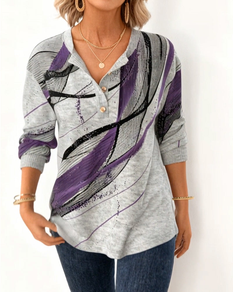 Henley Collar Printed Sweatshirt