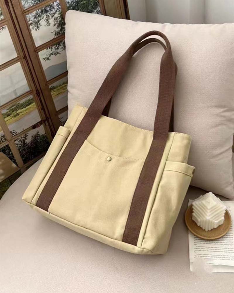 Large capacity canvas bag with double handles