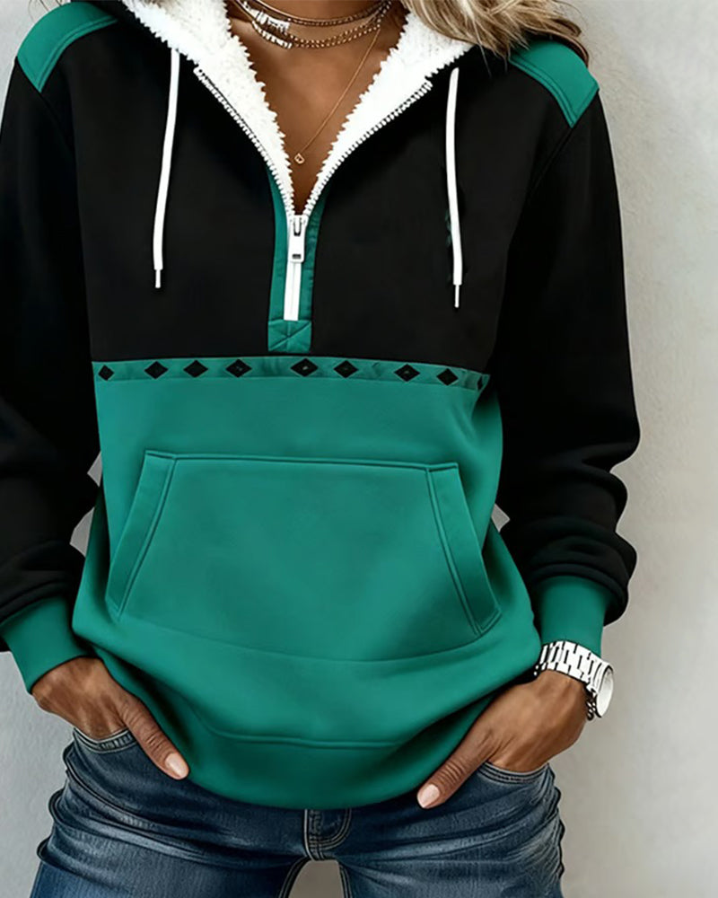 Hooded Zipper Fleece-Lined Hoodie
