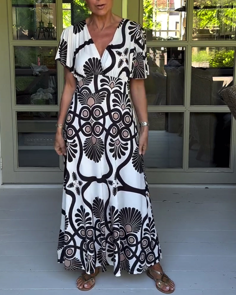 Short sleeve vintage print dress