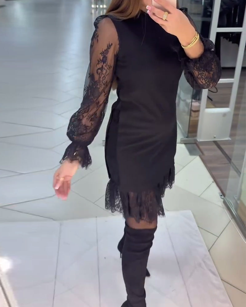 Lace-Trimmed Patchwork Dress