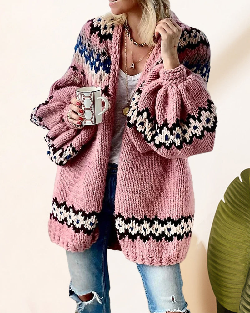 Lantern sleeve printed cardigan