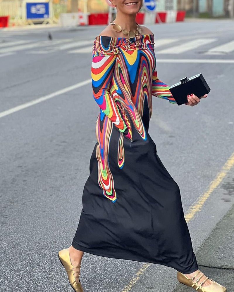 Long sleeve off shoulder elegant maxi dress