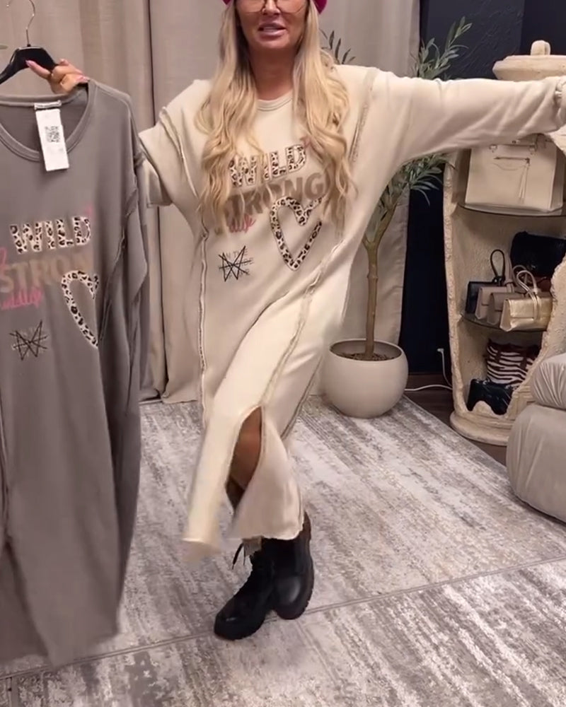 Long sleeve printed loose dress