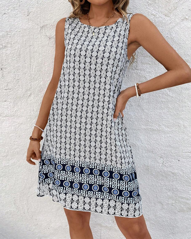 Sleeveless Printed Shift Dress