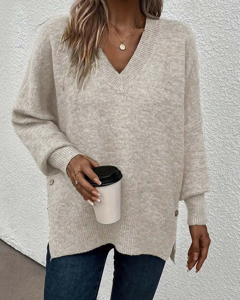 Lantern Sleeve V Neck Jumper
