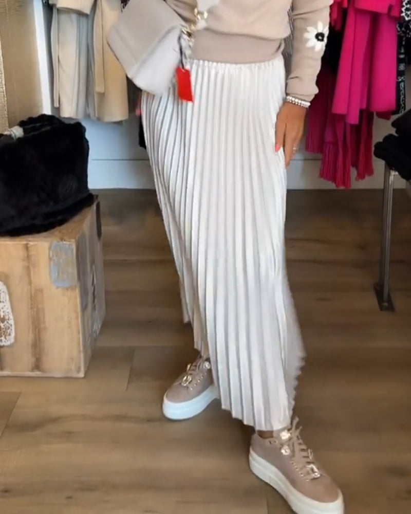 Pleated solid color dress