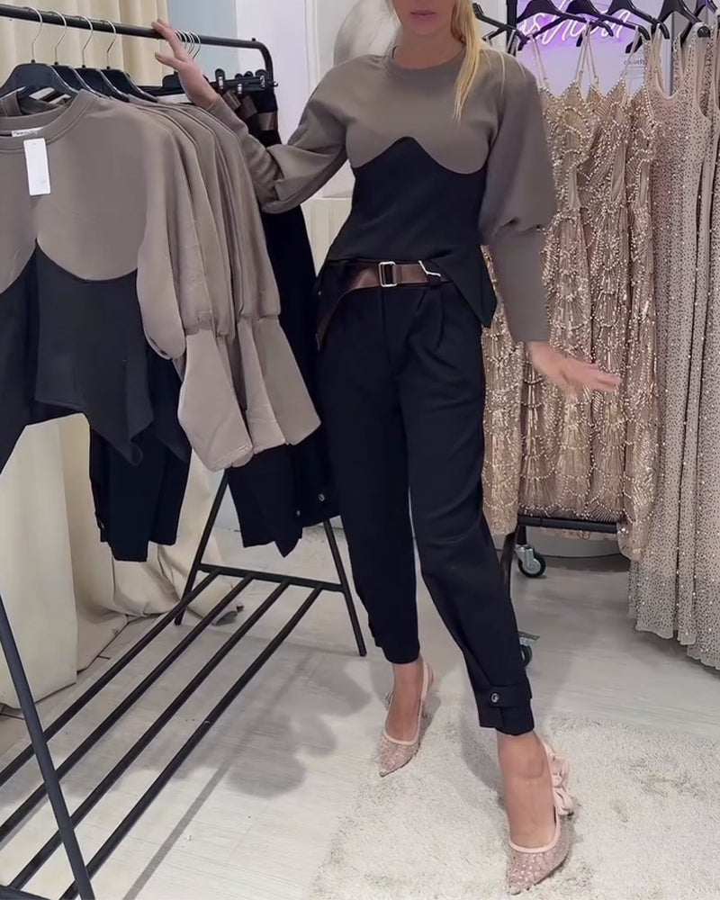 Round Neck Long Sleeve Fitted Top