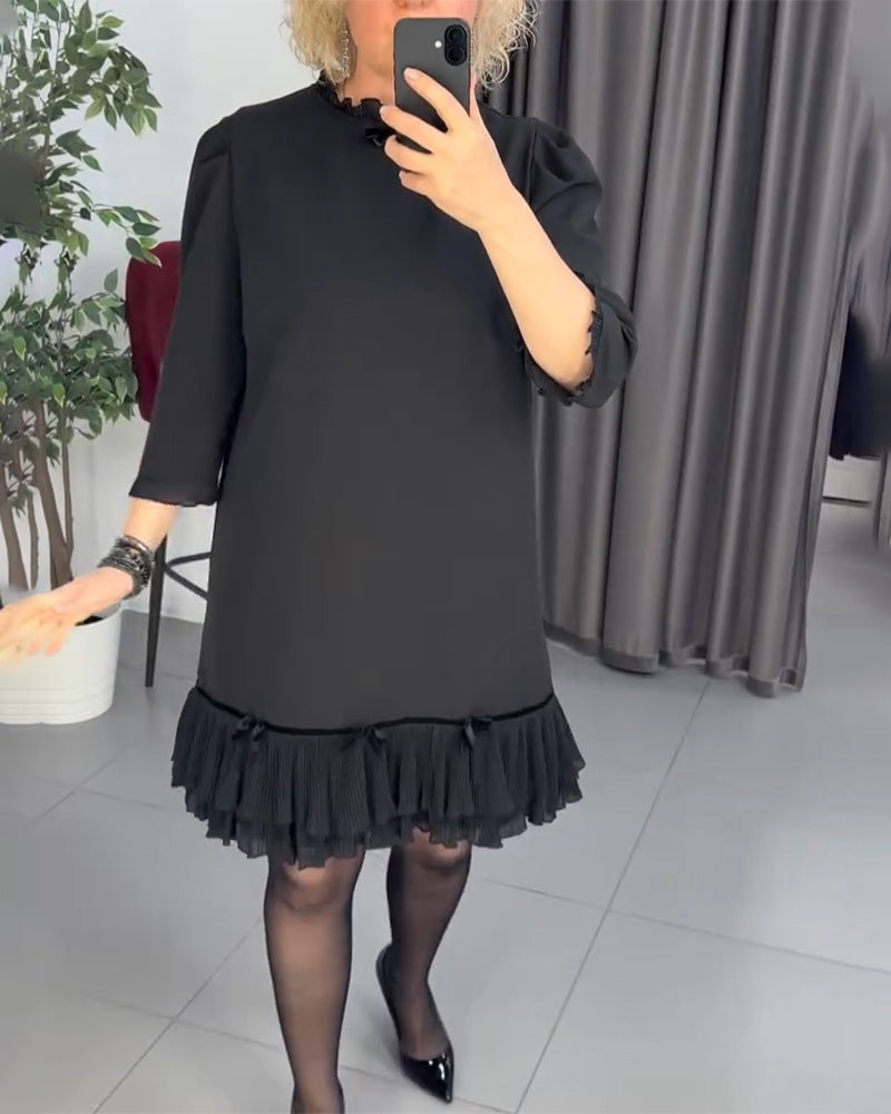 Puff Sleeve Ruffled Patchwork Dress