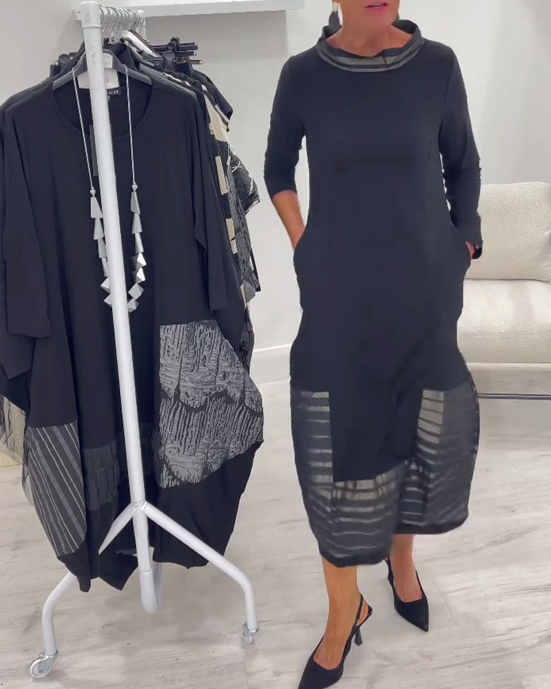 Solid Color Splicing Fashionable Dress